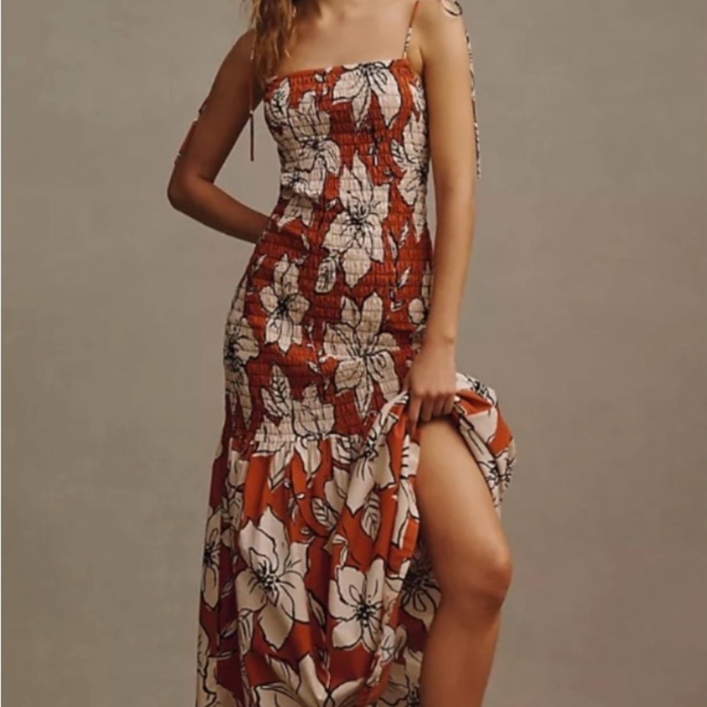 Elegant Strapless Floral Dress in Red and White